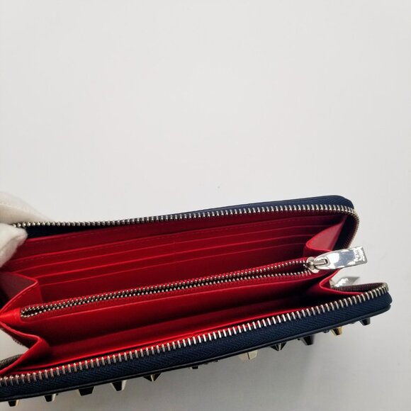 Christian Louboutin Wallet Navy Leather Stars/Studs Zip Around, 8" x 4" has COA - Picture 7 of 10